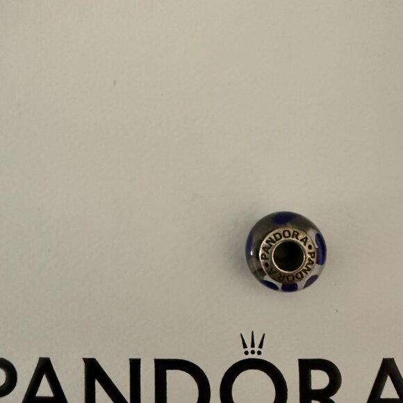 Retired Pandora Swirly Blue & White Murano Glass Charm Bead Sterling Silver S 92 - Picture 3 of 4